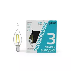Лампа Gauss LED Filament Свеча на ветру 7W E14 580 lm 4100K (3 шт в упак.) 104901207T