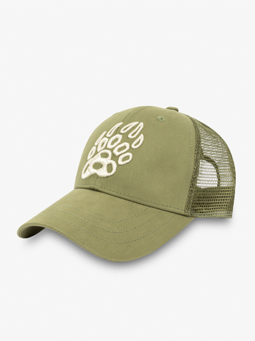 Бейсболка с сеткой «Медвежий Русский След» цвета зелёного хаки с 3D вышивкой лого / Распродажа