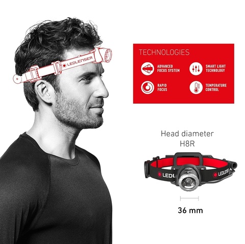 Фонарь налобный Led Lenser H8R, чёрный, светодиодный, (500853)