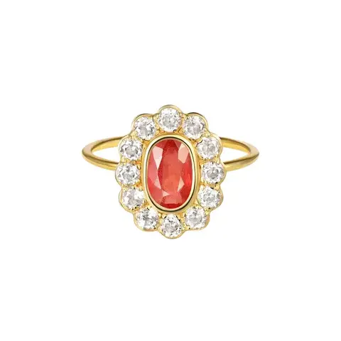 кольцо с сапфиром падпараджа и белыми топазами