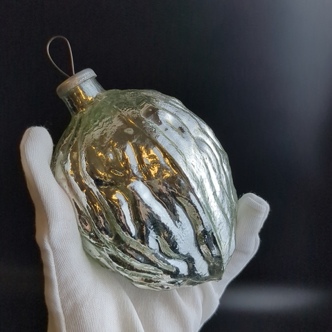 Ёлочная игрушка грецкий орех, гигантская Кремлёвская, 15 см, стекло, винтаж СССР 1960-1980 гг