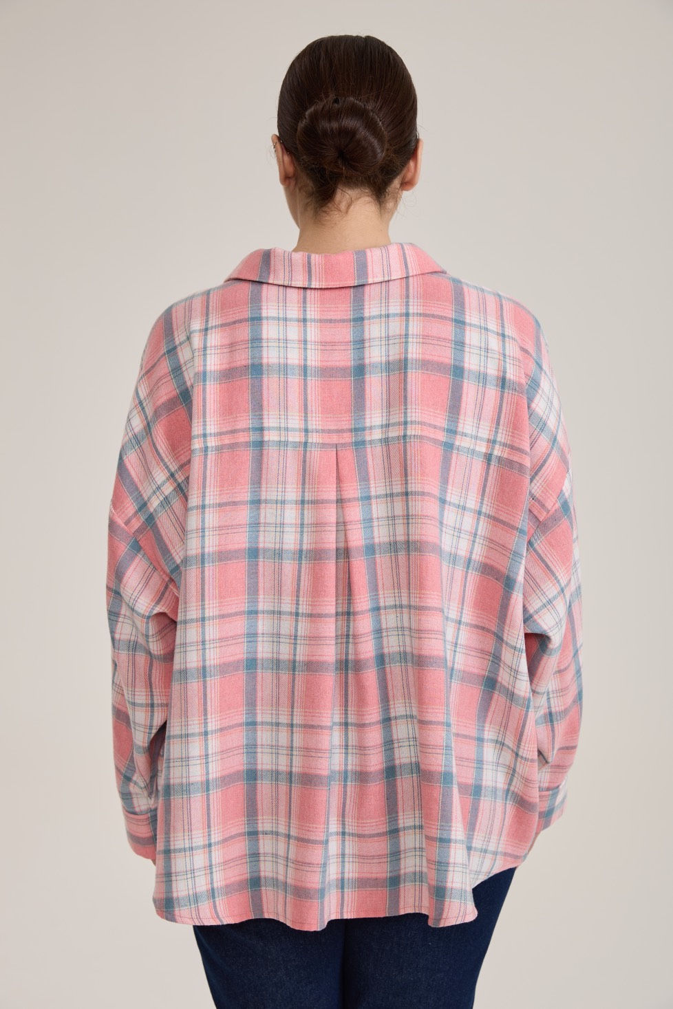 Рубашка в клетку оверсайз, розовый