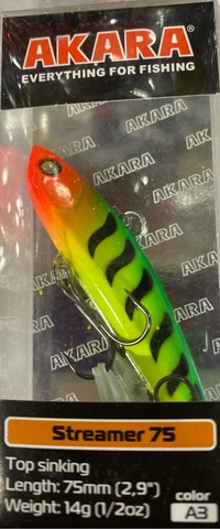 Воблер Akara раттлин Streamer 75 мм 14 гр. (1/2 oz 2,9 in) A  3