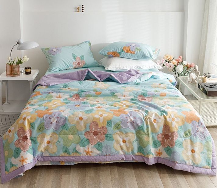 Постельное белье Хлопок с летним одеялом, голубой цветы