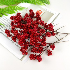 Ягоды красные перламутровые, искусственные на ветке 20 см., 6-8 мм., набор 10 шт.