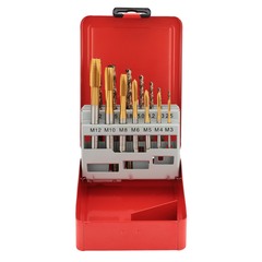 Набор метчиков машинных M3 -M12 HSSE-TiN DIN371/376 (B/4-5P, + сверла) 14пр H-Tools 245051THT