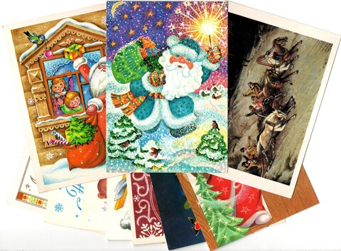 Подборка поздравительных Новогодних открыток — 10 штук— разные художники —чистые, без повторов, времен СССР