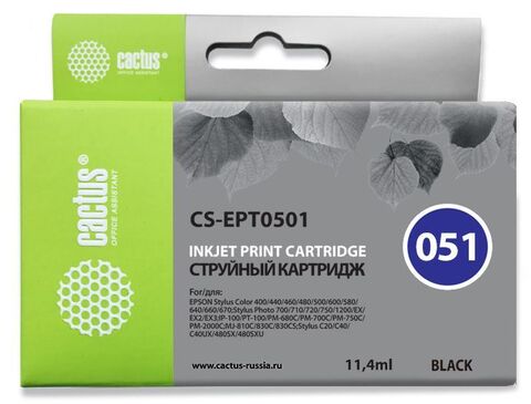 Картридж струйный Cactus CS-EPT0501 черный (11.4мл) для Epson Stylus Color 400/440/460/500/600/640/660/670/700/750