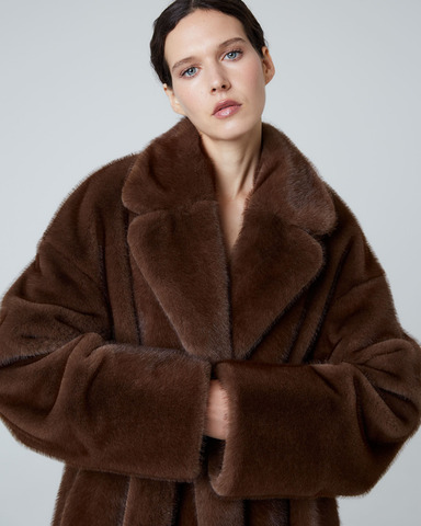 Шуба из искусственного меха норки шоколад