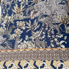 Хлопок синий итальянский купон с животными