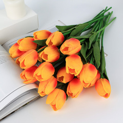 Тюльпаны реалистичные искусственные, Красно-желтые, латексные (силиконовые), 34 см, букет из 5 штук.