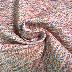 Ткань твид летний коралловый в полоску 3016