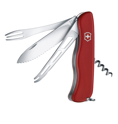 Нож Victorinox Cheese Master, 111 мм, 8 функций, с фиксатором лезвия, красный