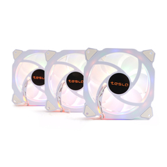 Комплект из 3 вентиляторов TESLA RGB120-RW3, 120мм, 1200rpm, 3-pin+Molex, белый/FRGB, 38CFM, 21дБ, антивибропрокладки (TSL-120-RW3)