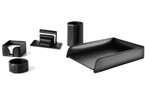 Офисный набор 5 предметов из кожи цвет черный №77