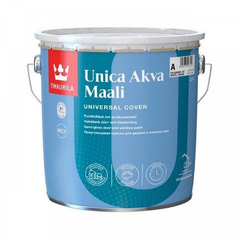 Tikkurila Unica Akva Maali /Тиккурила Уника Аква Маали полуглянцевая краска для окон и дверей