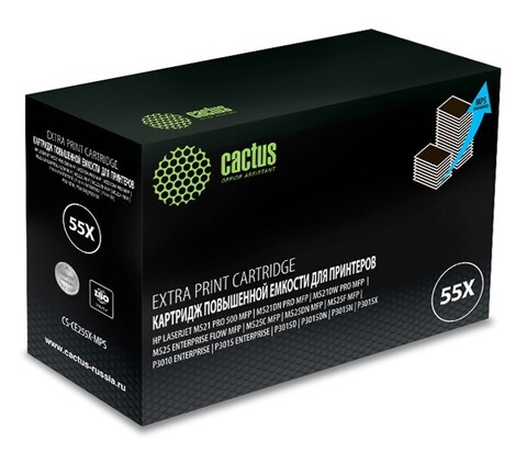 Лазерный картридж Cactus CS-CE255X-MPS (HP 55X) черный для увеличенной емкости для HP LaserJet M521 Pro 500 MFP, M521dn Pro MFP, M521dw Pro MFP, M525, M525c MFP, M525f, P3010, P3015, P3015d, P3015dn, P3015x (15'000 стр.)