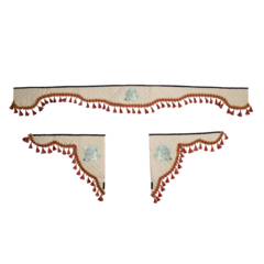 Ламбрекен с косынками универсальные стеганые Волк (экокожа, бежевый, красные кисточки)