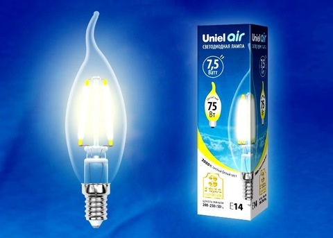 Uniel Лампа LED-CW35-7,5W/WW/E14/CL Air (свеча на ветру теплый свет)