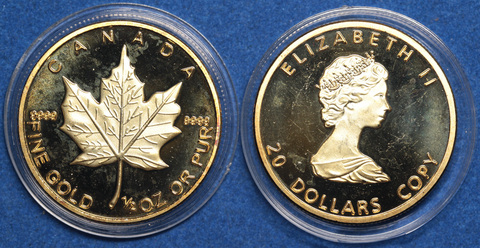 Жетон 20 долларов Канада Кленовый лист Королева Елизавета 2 1/2 унции золота Копия монеты позолота Копия