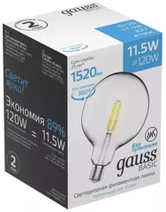 Лампа Gauss LED Filament Basic G125 11,5W Е27 1520lm 4100К  1111222