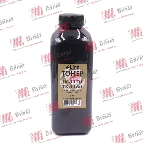 Тонер БУЛАТ s-Line TK-1170, TK-1160 для Kyocera ECOSYS M2040, ECOSYS P2040 (Чёрный, банка 240 г)
