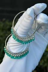 168/009 - Серьги-кольца(конго) Drop из серебра с подвесками в огранке бриолет, цвета морской волны