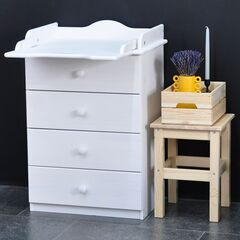 Пеленальный комод деревянный Алиса с откидным столиком, 60х44х88 см, детский комод с 4 ящиками для хранения вещей из массива сосны, белый