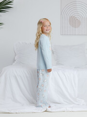 пижама  для девочки  К 1623/голубое стекло,кошки на пикнике