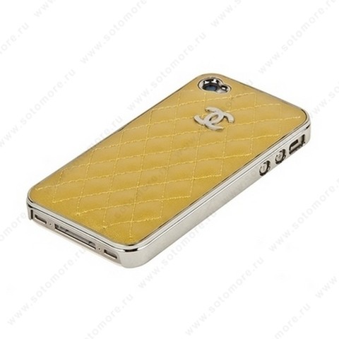 Накладка CHANEL для iPhone 4s/ 4 серебряная+золотая кожа
