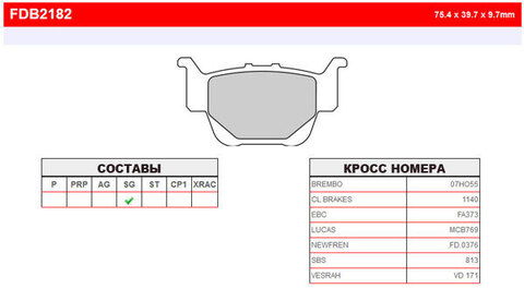 FDB2182SG Тормозные колодки дисковые MOTO, блистер 2 шт