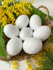 Яйца пасхальные из пенопласта, белые, размер 9*7 см, набор 7 штук.