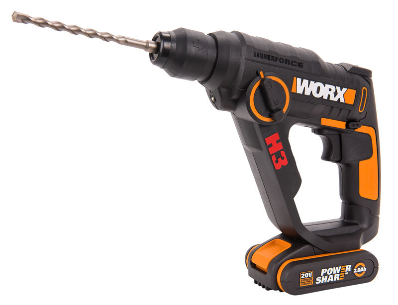 Перфоратор аккумуляторный WORX WX390.1, 20В, 2 Ач x2, кейс