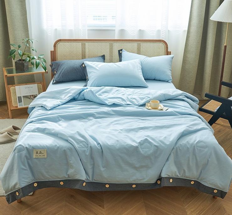 Постельное белье Хлопок с летним одеялом, голубой