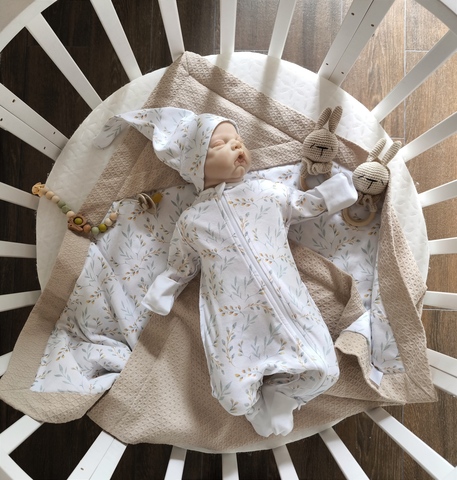 Летний комплект для новорожденного 3 предмета, рост 56, 100% хлопок, цвет бежевый, MAMINY ZAPISKY