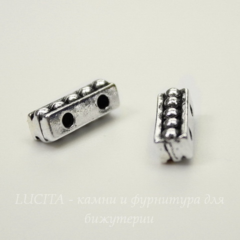 Разделитель на 2 нити TierraCast "Бусинки" (цвет-античное серебро) 11х4 мм
