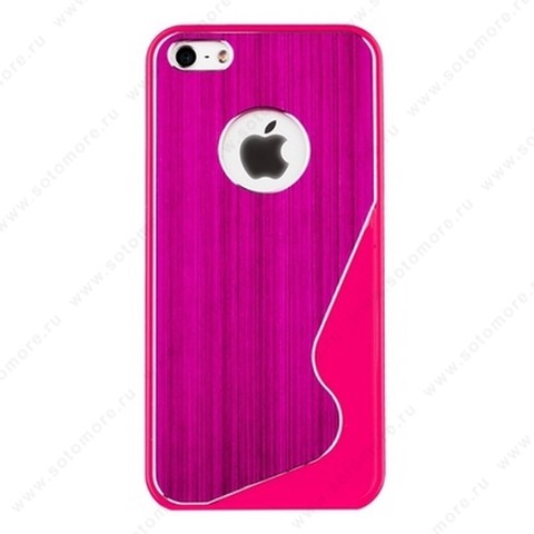 Накладка R PULOKA для iPhone SE/ 5s/ 5C/ 5 металлическая с зигзагами с одной стороны ярко-розовая