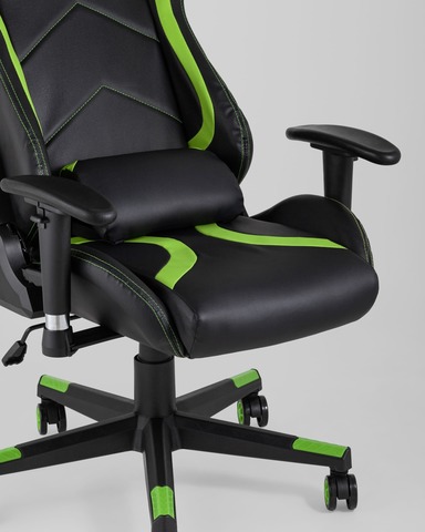 Кресло игровое TopChairs Cayenne зеленое, с поясничной поддержкой ортопедические 134см. 64см. 53см. экокожа полиуретан
