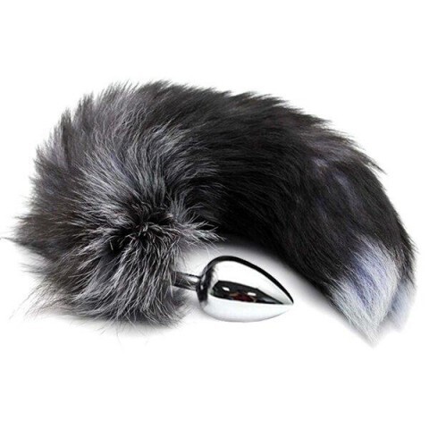 Анальный плаг с лисьим хвостом Black and White Fox Tail L от Alive
