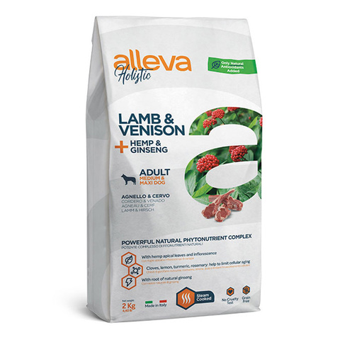 Сухой корм Alleva Holistic с ягнёнком,олениной,коноплёй и женьшенем для собак  Медиум Макси 2кг