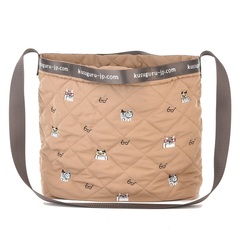 Сумка стеганая женская с котами Маруке через плечо на молнии "NEKOMARUKE", мокко мусс, 24-7674-2, KUSUGURU