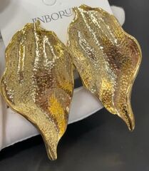 Серьги крупные Длинный лист эффект мятого металла, в стилистике CELINE