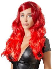 Ярко-красный парик с волнистыми волосами - 