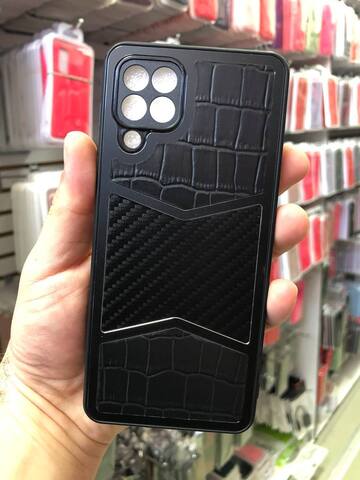 Силиконовый чехол с карбоном и эко-кожей Durable case UD series для Samsung Galaxy A22 4G (Черный)