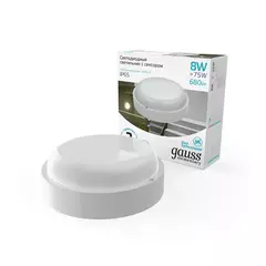 Св-к Gauss LED Elementary ЖКХ 8W 680lm 4000K 160-260V IP65 d140*48мм бел.с микров. сенс 126411208-S