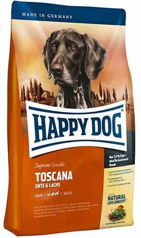 12,5 кг. HAPPY DOG - Сухой корм для собак всех пород с уткой и лососем - Supreme Sensible Nutrition Toscana