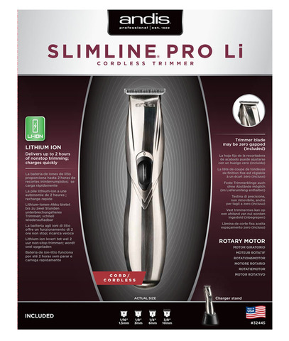 Триммер окантовочный Andis D/8 Slimline Pro, 0,1 мм, аккум/сетевой, 2,5 Вт, 4 насадки, серебристый