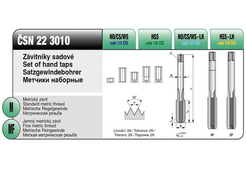 Метчик М14х1,0 (Комплект 2шт) CSN223010 115CrV3 6h(2N) 63мм a=9,0 Bucovice(CzTool) 110143