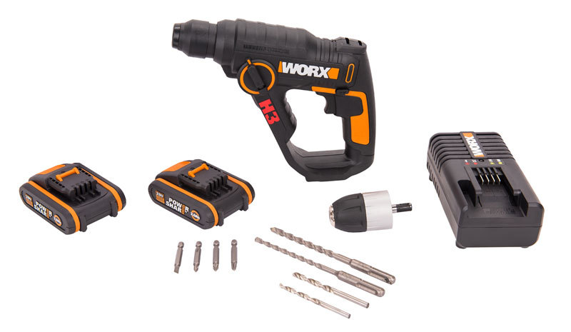 Перфоратор аккумуляторный WORX WX390.1, 20В, 2 Ач x2, кейс