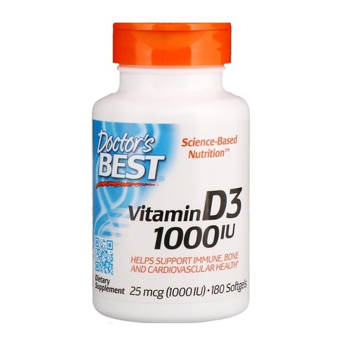Doctor's Best, Витамин D3, 25 мкг (1000 МЕ), 180 мягких желатиновых капсул